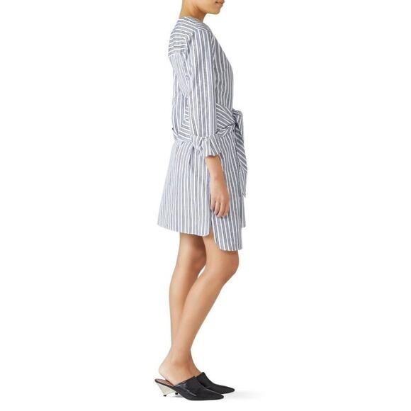 NEW NWT $475 Size 0 Womens Tibi Liam Striped Tie V-Neck Shirtdress in Blue Multi - Picture 3 of 7